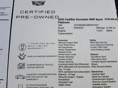 2025 Cadillac Escalade 4WD Sport Platinum