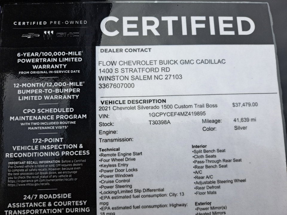 2021 Chevrolet Silverado 1500 Custom Trail Boss