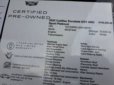 2025 Cadillac Escalade ESV Sport Platinum