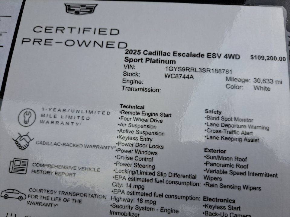 2025 Cadillac Escalade ESV Sport Platinum