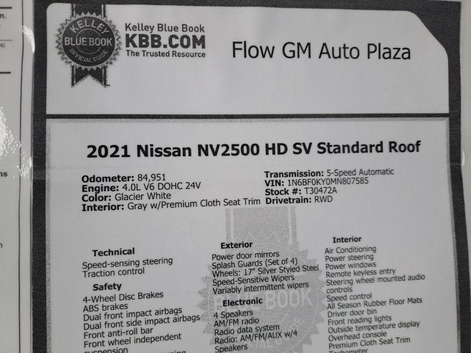 2021 Nissan NV Cargo NV2500 HD SV Standard Roof V6